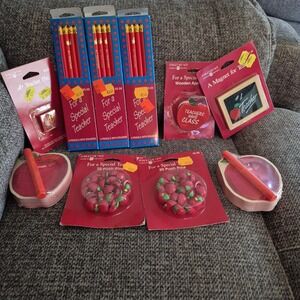 Vintage American Greeting Forget Me Not Teacher Lot Pencils, NotePad, Pins .....